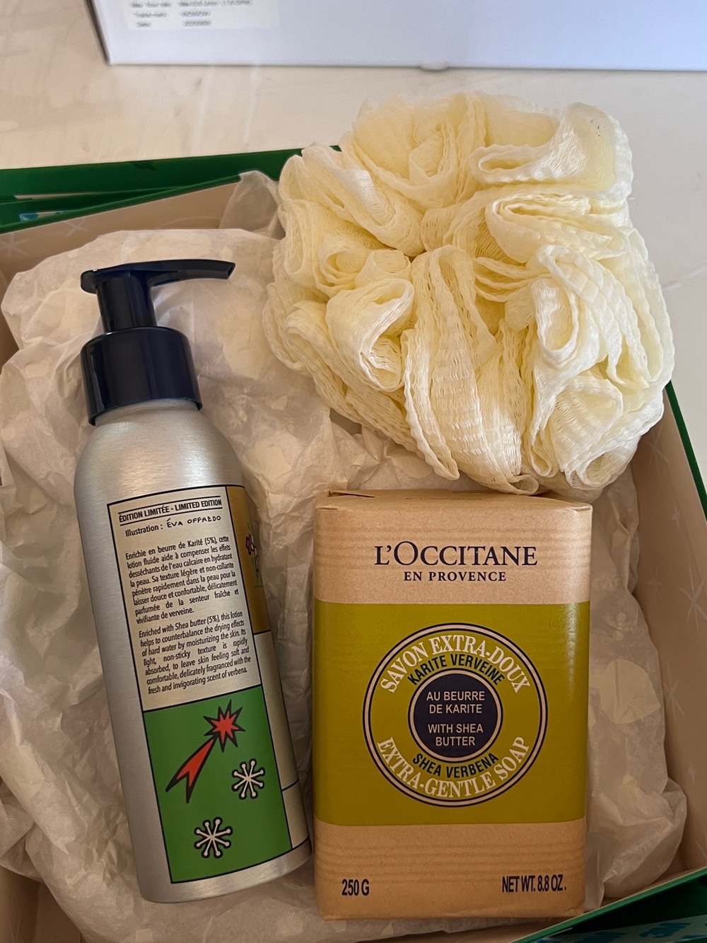 NEW! 3PC L'Occitane Shea Verbena bath set